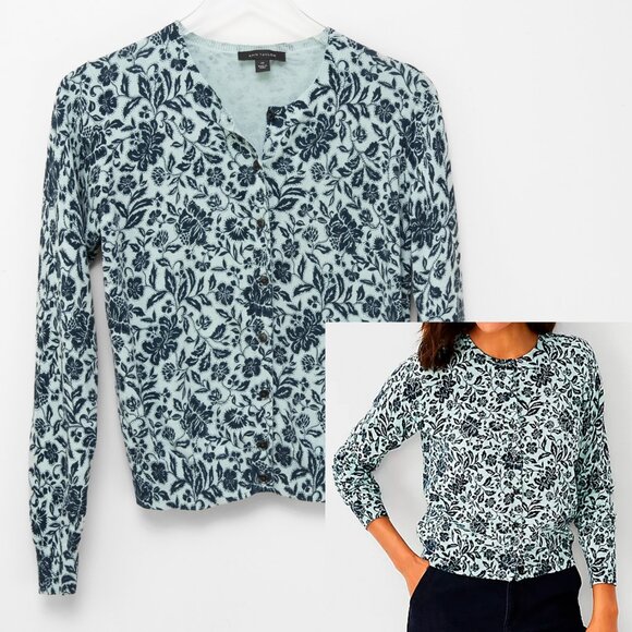 Ann Taylor Sweaters - Ann Taylor Ann Cardigan 100% Cotton Floral Button Up Office Blue Green Size XS